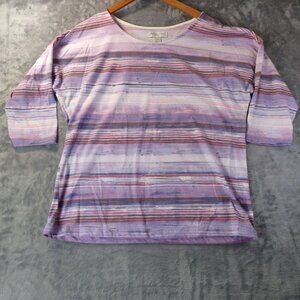 Christopher Banks Petite Striped Top PL Purple Pink Cotton Blend 34 Sleeve USA